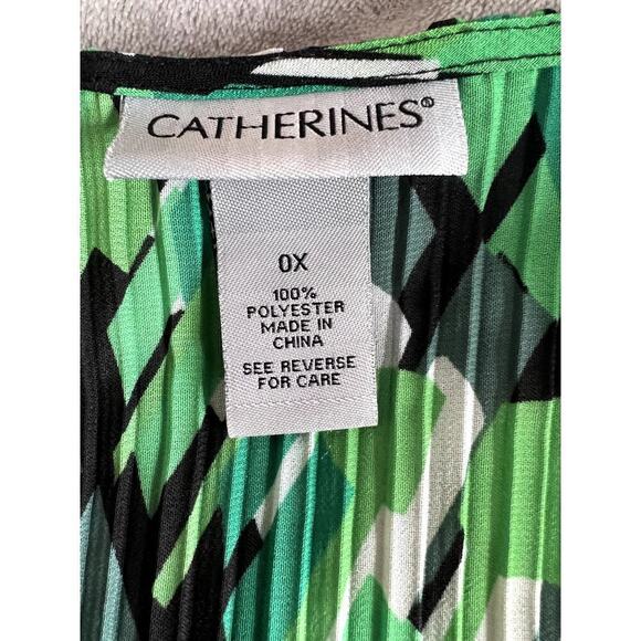 Catherines womens size 0X tunic accordion pleats green abstract print - Picture 10 of 11